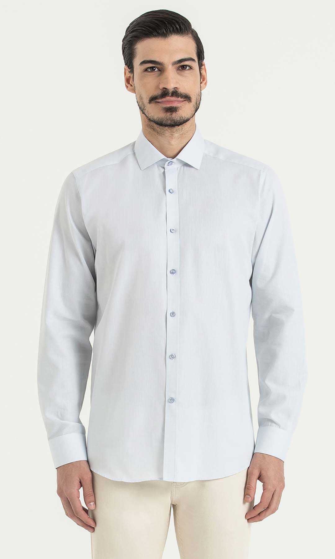 Regular Fit Long Sleeve 100% Cotton Light Blue Dress Shirt