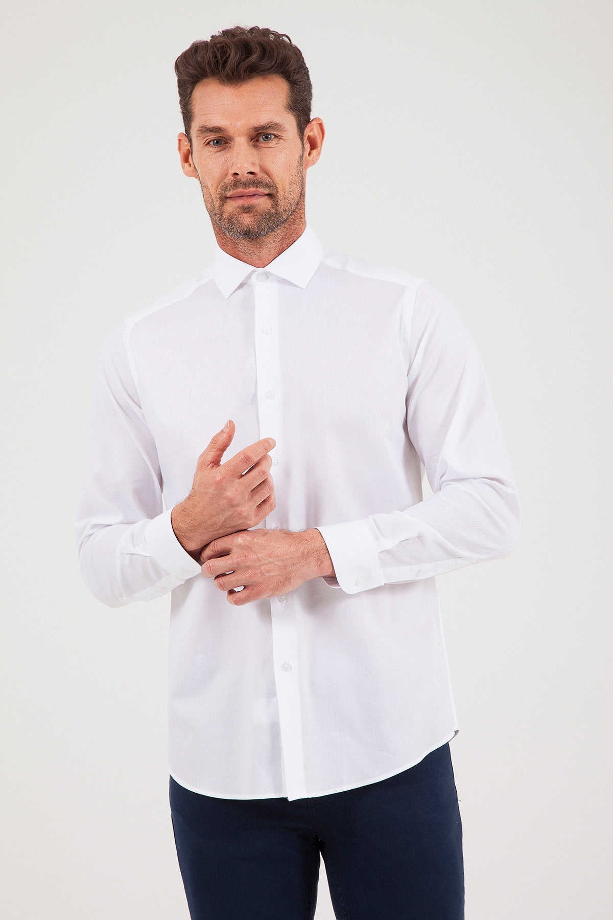 Regular Fit Long Sleeve 100% Cotton White Dress Shirt - MIB