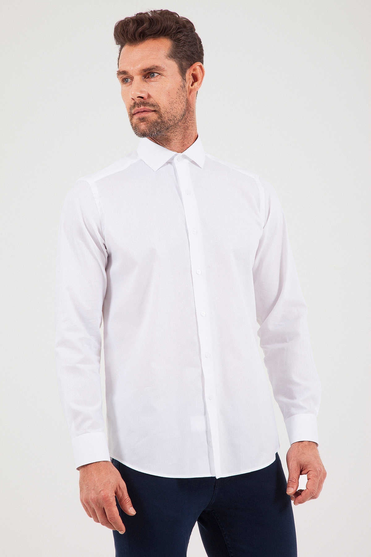 Regular Fit Long Sleeve 100% Cotton White Dress Shirt - MIB