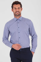 Regular Fit Long Sleeve Checked Cotton Dress Shirt Navy K.