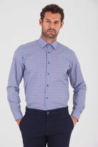 Regular Fit Long Sleeve Checked Cotton Dress Shirt Navy K.