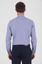 Regular Fit Long Sleeve Checked Cotton Dress Shirt Navy K.