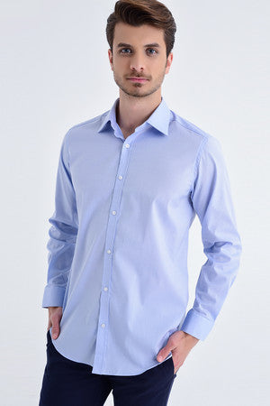 Regular Fit Long Sleeve Cotton Blend Light Blue Dress Shirt