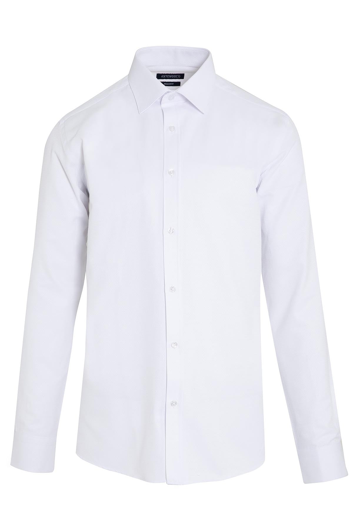 Regular Fit Long Sleeve Cotton Blend White Dress Shirt - MIB