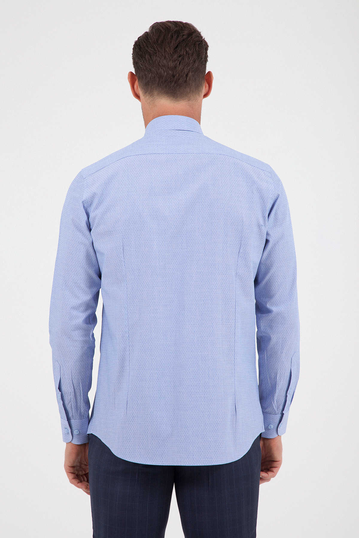 Regular Fit Long Sleeve Cotton Blue Casual Shirt - MIB