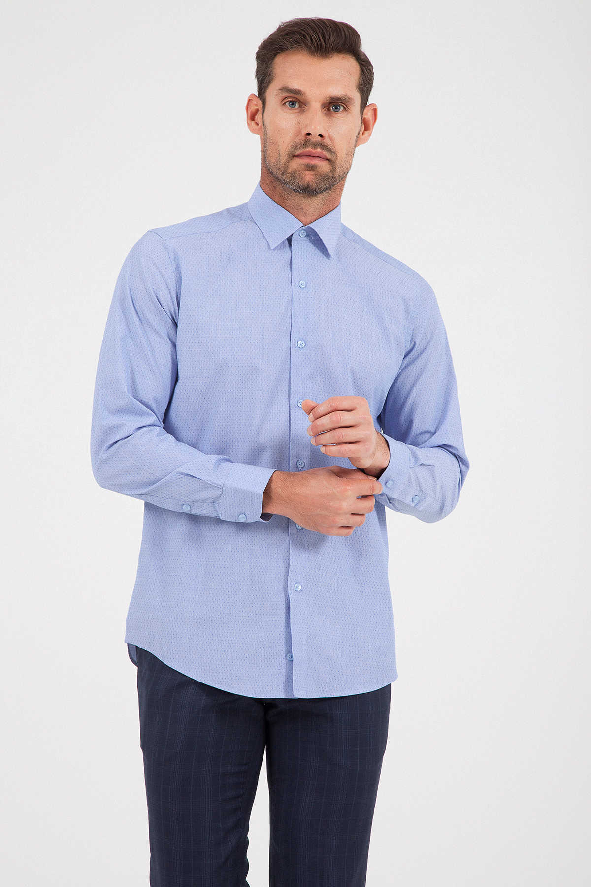 Regular Fit Long Sleeve Cotton Blue Casual Shirt - MIB