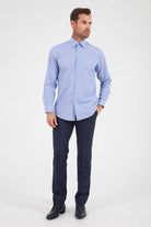 Regular Fit Long Sleeve Cotton Blue Casual Shirt - MIB