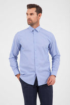 Regular Fit Long Sleeve Cotton Blue Casual Shirt - MIB