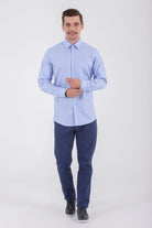 Regular Fit Long Sleeve Cotton Blue Dress Shirt - MIB