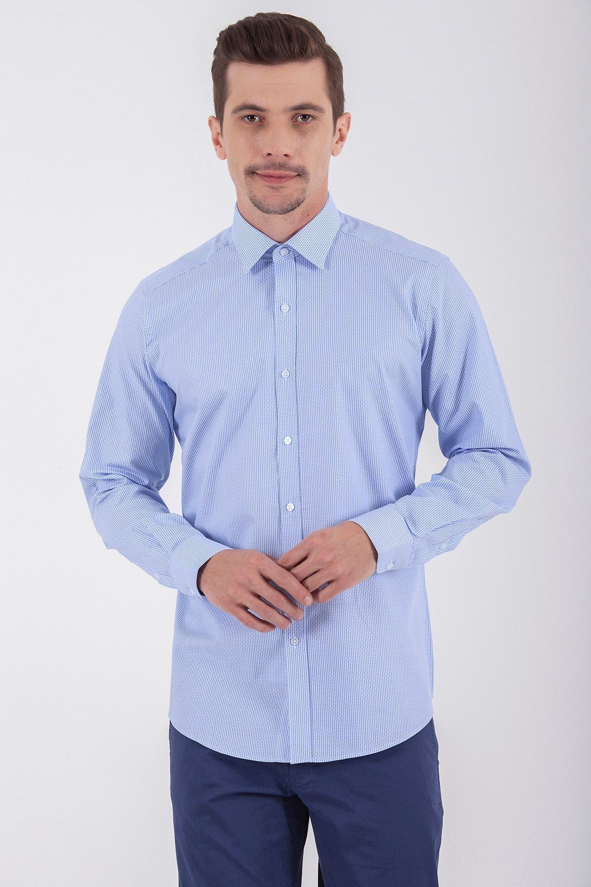 Regular Fit Long Sleeve Cotton Blue Dress Shirt - MIB