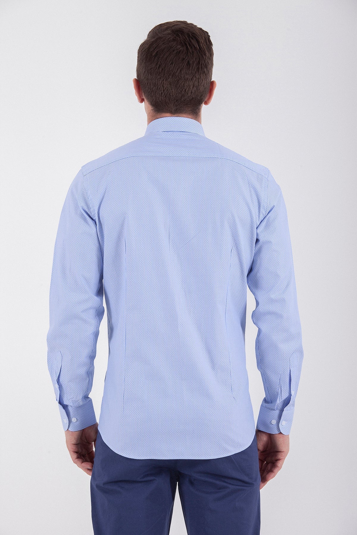 Regular Fit Long Sleeve Cotton Blue Dress Shirt - MIB