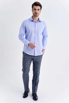 Regular Fit Long Sleeve Cotton Light Blue Casual Shirt - MIB