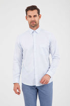 Regular Fit Long Sleeve Patterned Cotton Dress Shirt Blue