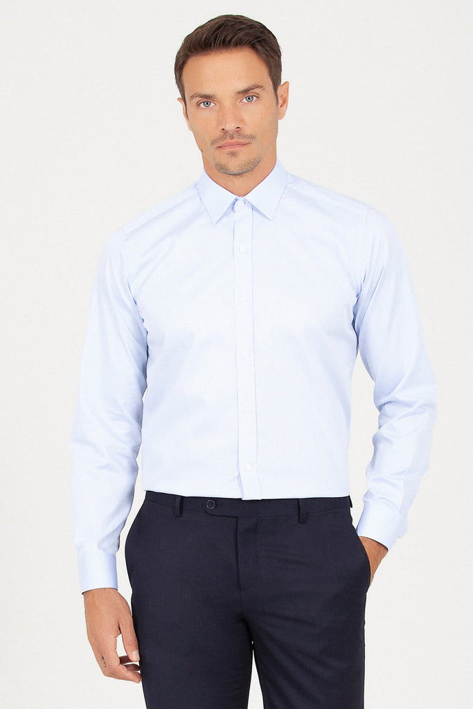 Regular Fit Long Sleeve Patterned Cotton Dress Shirt Blue