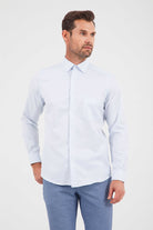 Regular Fit Long Sleeve Patterned Cotton Dress Shirt Blue