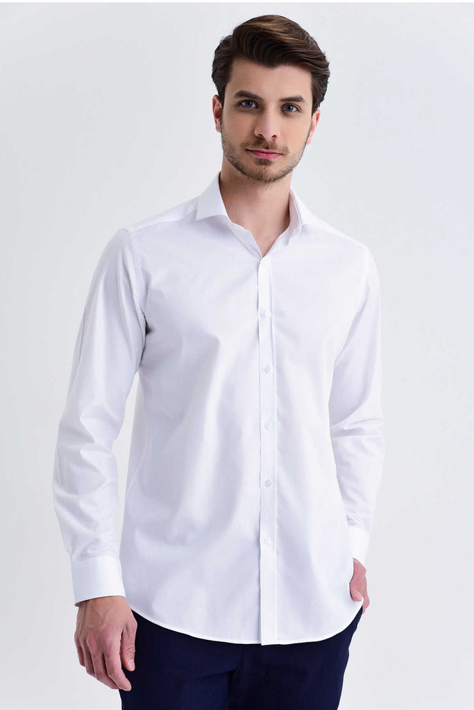 Regular Fit Long Sleeve Patterned Cotton Dress Shirt White
