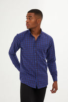 Regular Fit Long Sleeve Plaid Cotton Navy Casual Shirt - MIB