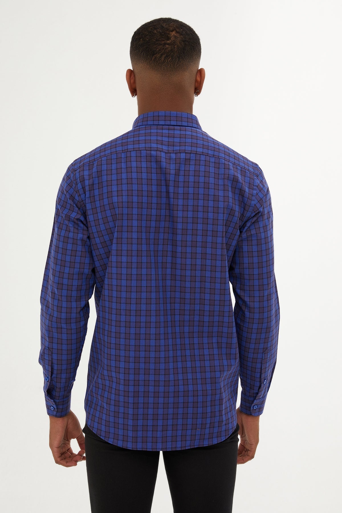 Regular Fit Long Sleeve Plaid Cotton Navy Casual Shirt - MIB