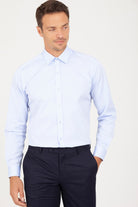 Regular Fit Long Sleeve Plain Cotton Blue Dress Shirt - MIB