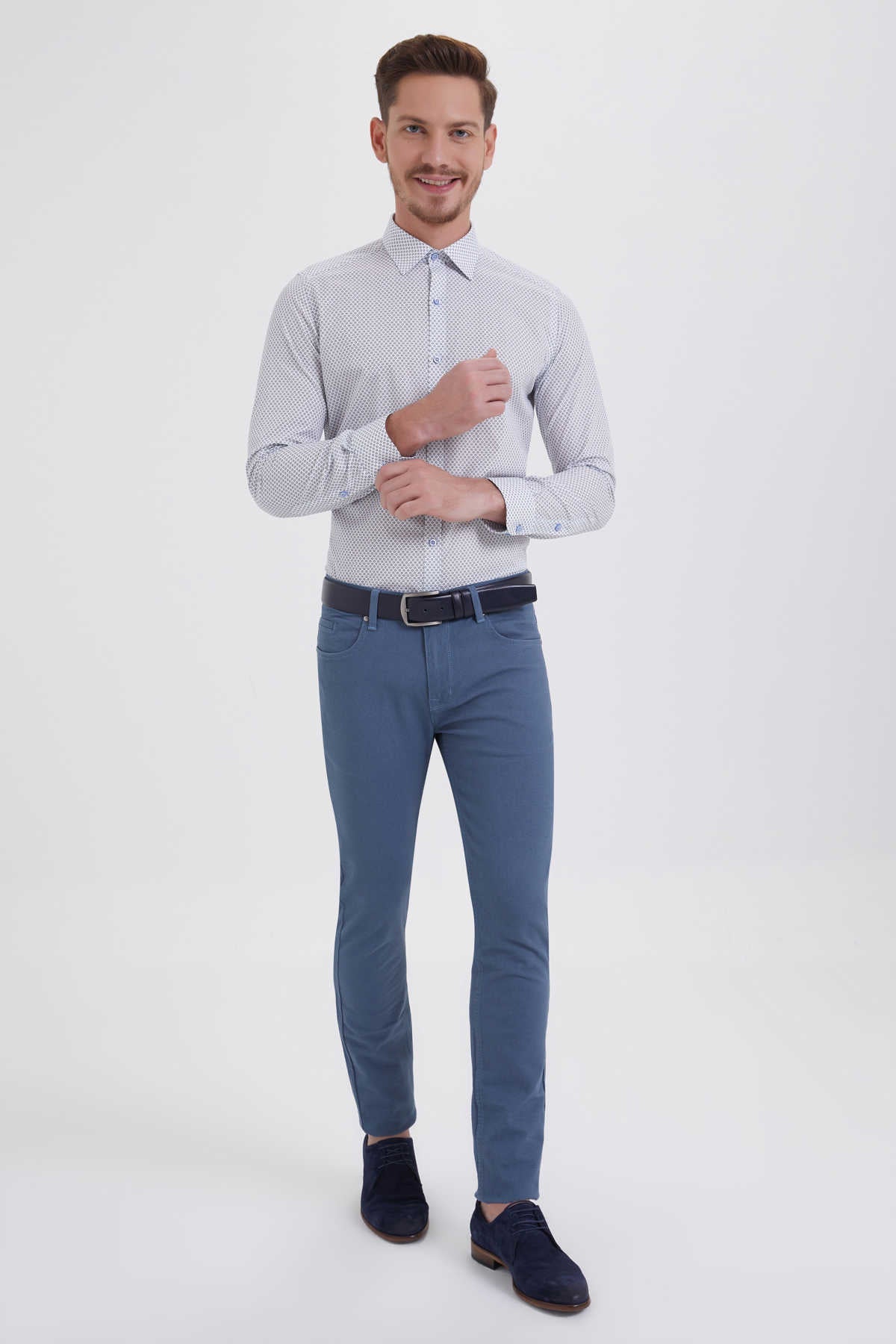 Regular Fit Low Waist Cotton Light Blue Casual Pants - MIB