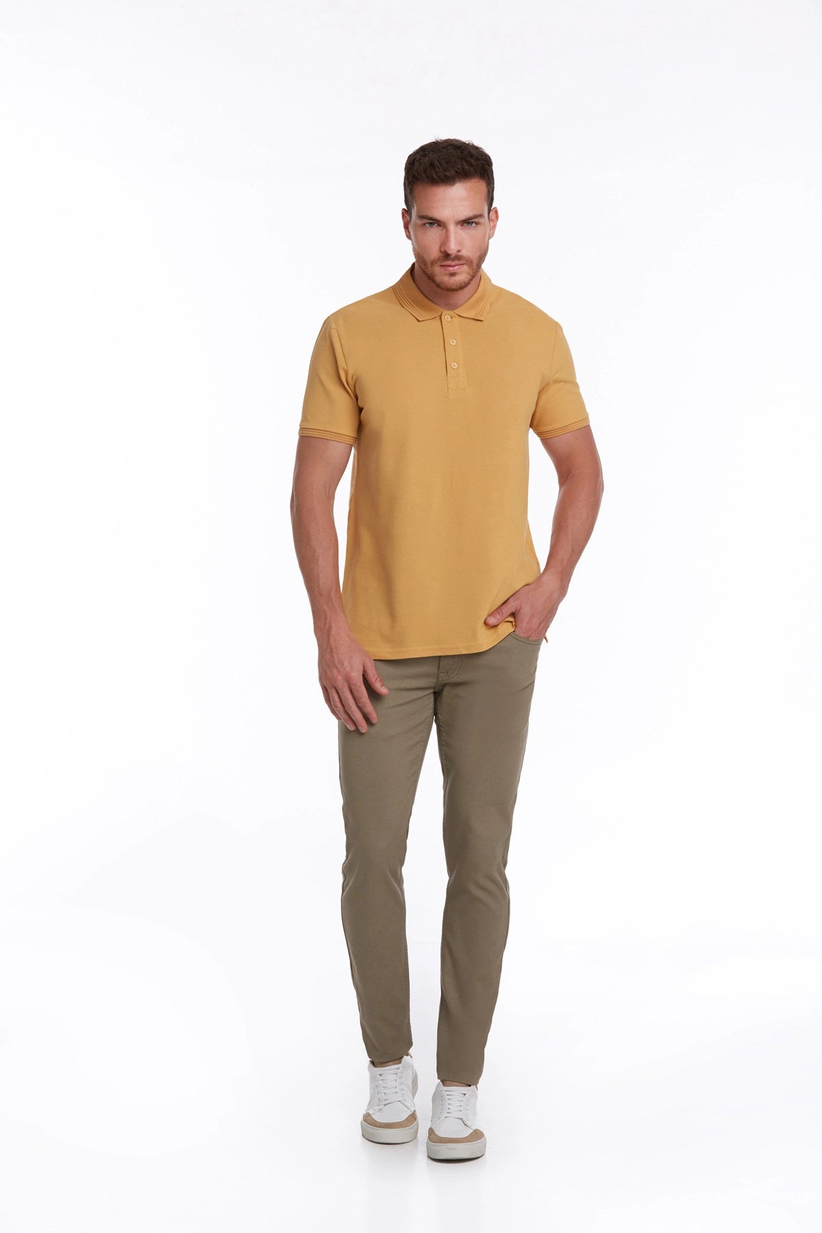 Regular Fit Mustard Basic Cotton Polo T-Shirt - MIB