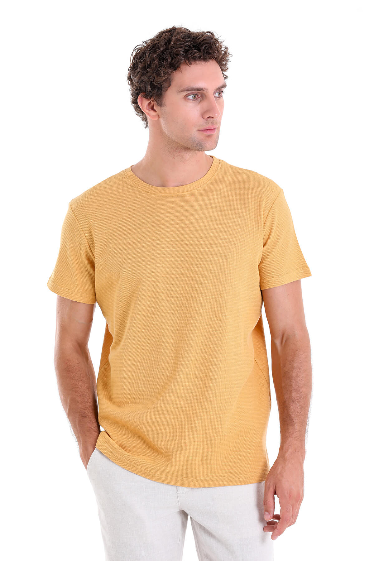 Regular Fit Mustard Cotton Crew Neck T-Shirt - MIB