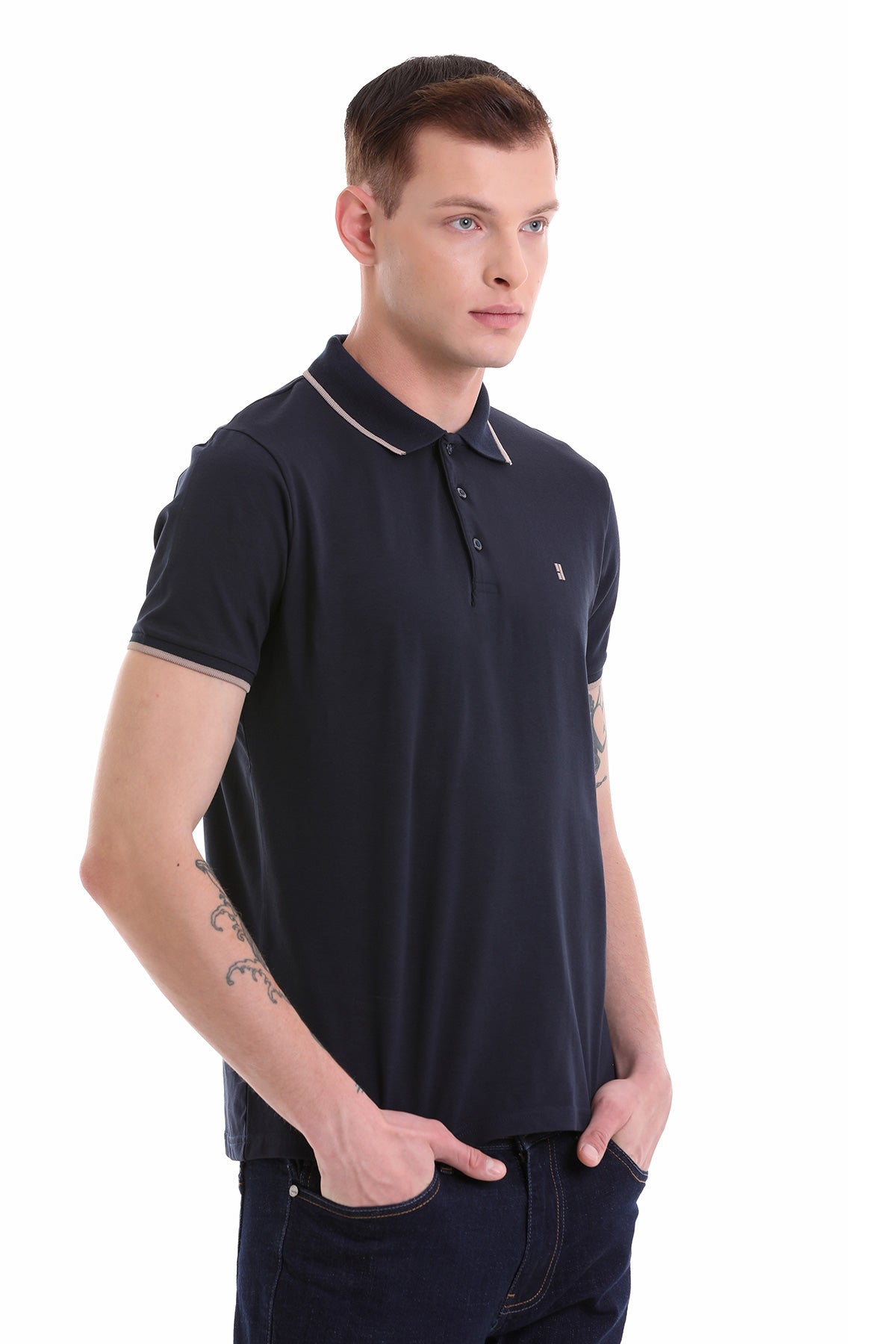 Regular Fit Navy 100% Cotton Polo T-Shirt - MIB