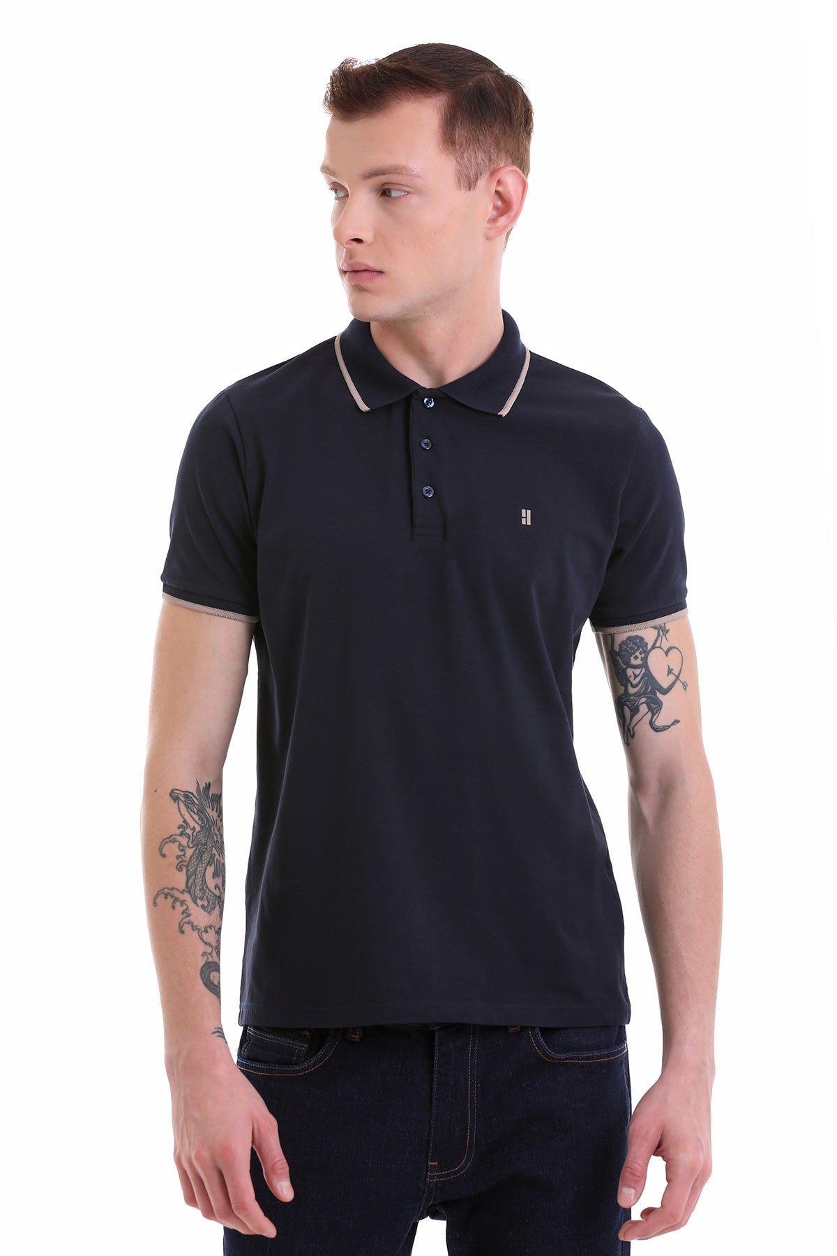 Regular Fit Navy 100% Cotton Polo T-Shirt - MIB