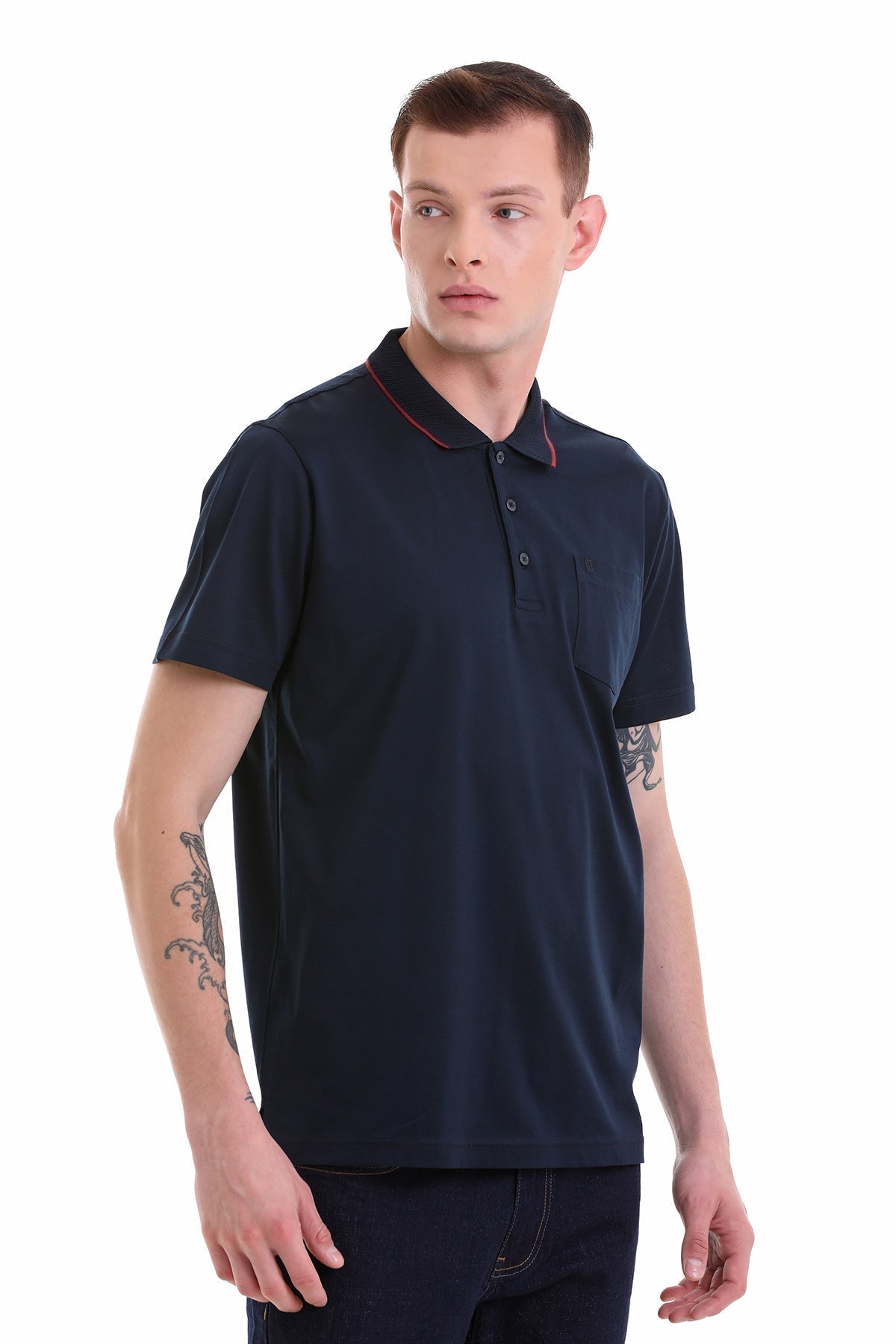 Regular Fit Navy Basic Cotton Polo T-Shirt - MIB