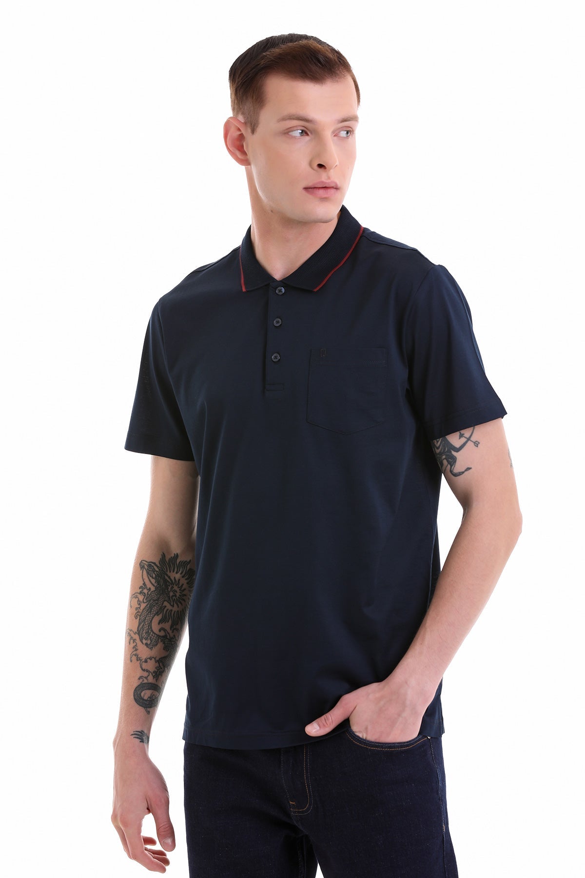 Regular Fit Navy Basic Cotton Polo T-Shirt - MIB