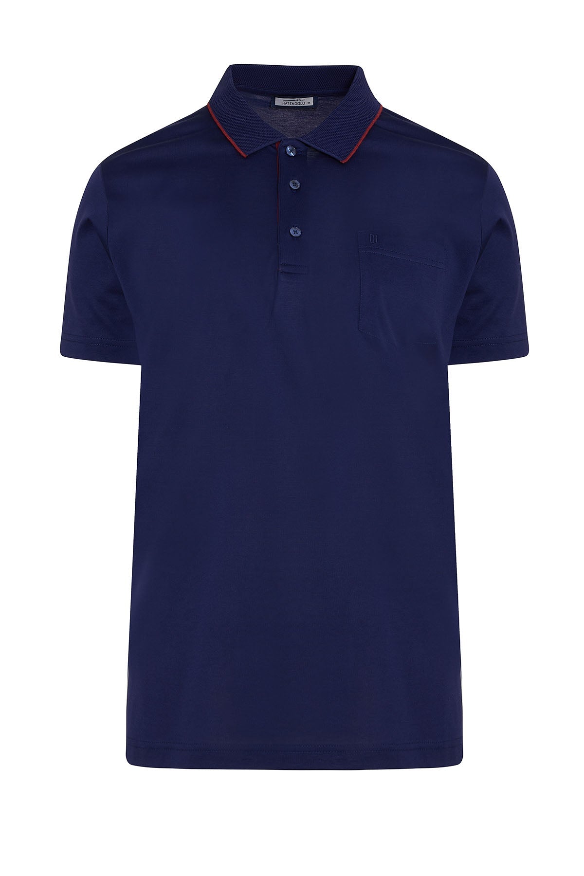 Regular Fit Navy Basic Cotton Red-Tipped Collar Polo