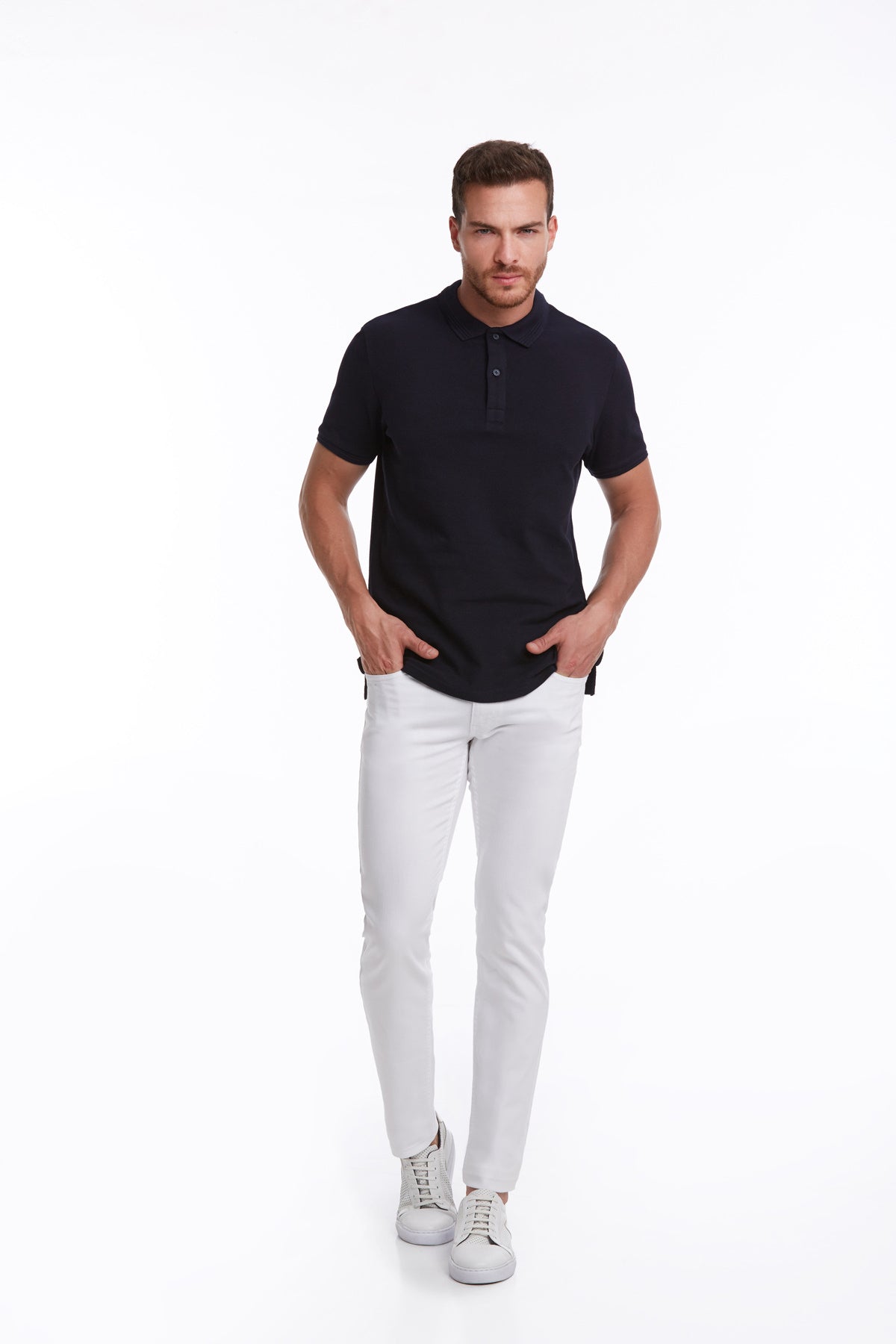 Regular Fit Navy Cotton Blend Polo T-Shirt - MIB