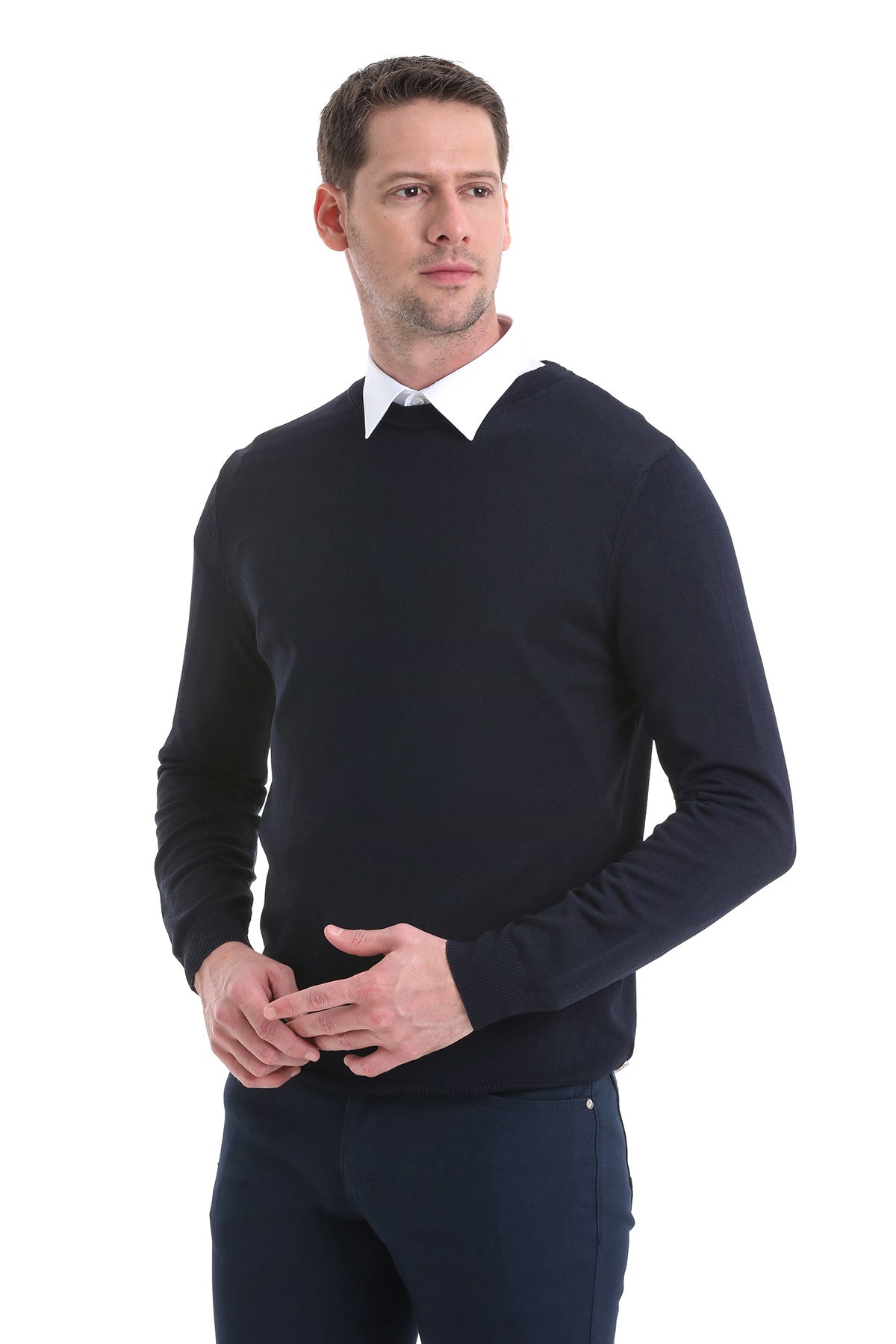 Regular Fit Navy Crewneck Sweater - MIB