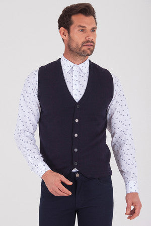 Regular Fit Navy - Light Purple Cotton Blend Vest - SAYKI