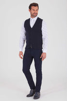 Regular Fit Navy - Light Purple Cotton Blend Vest - SAYKI