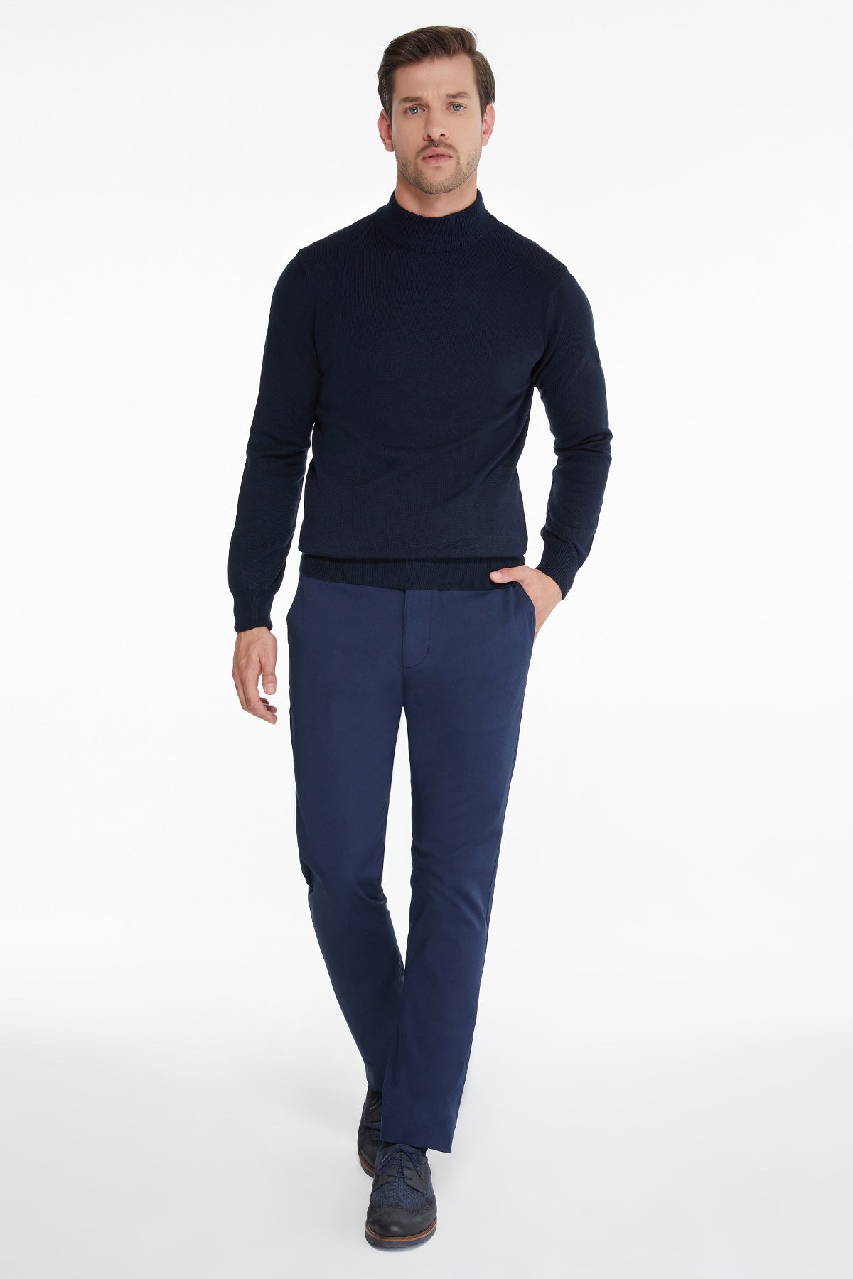 Regular Fit Navy Mock Neck Sweater - MIB