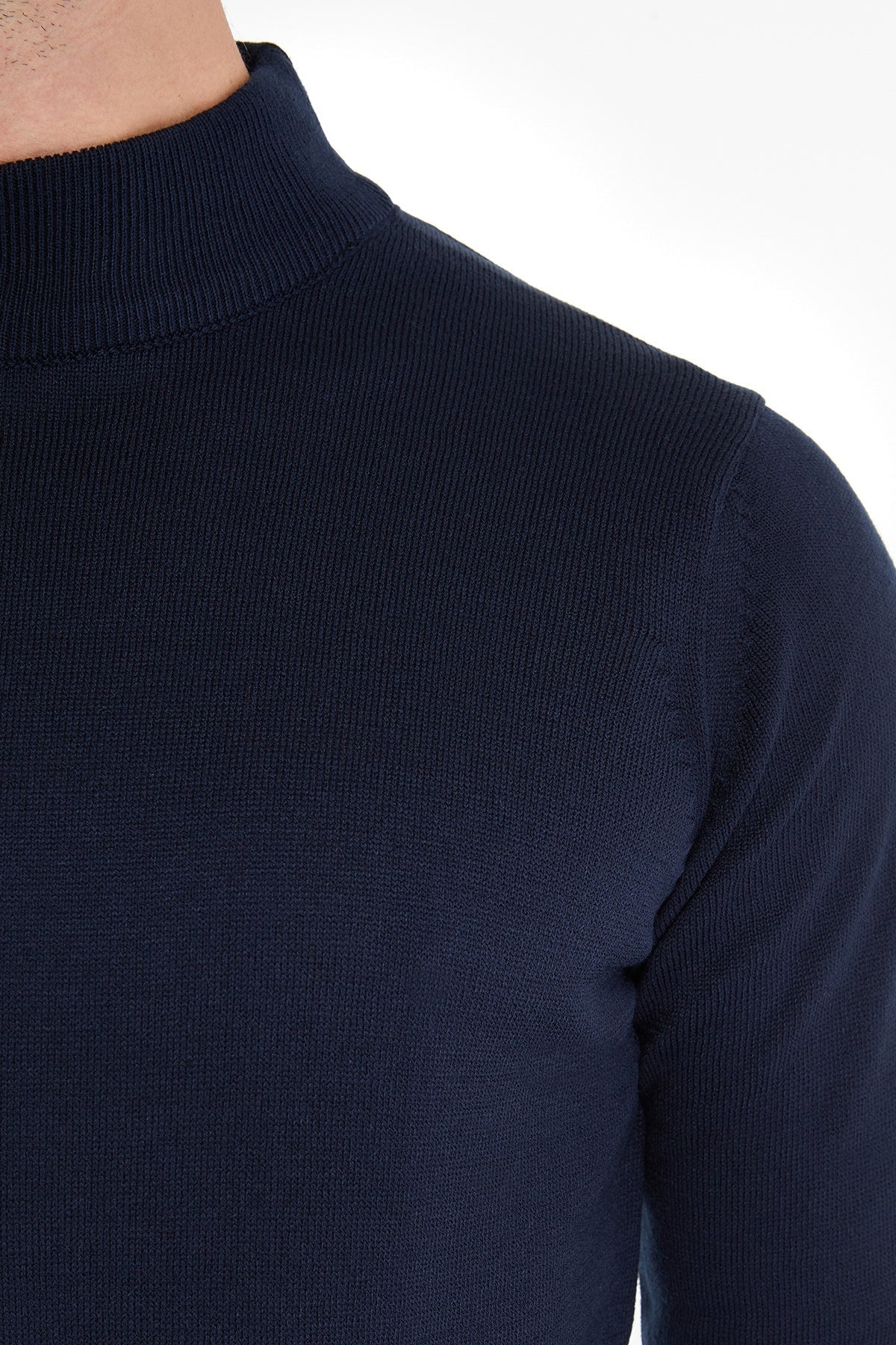 Regular Fit Navy Mock Neck Sweater - MIB