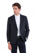 Regular Fit Navy Notch Lapel Casual Blazer - SAYKI