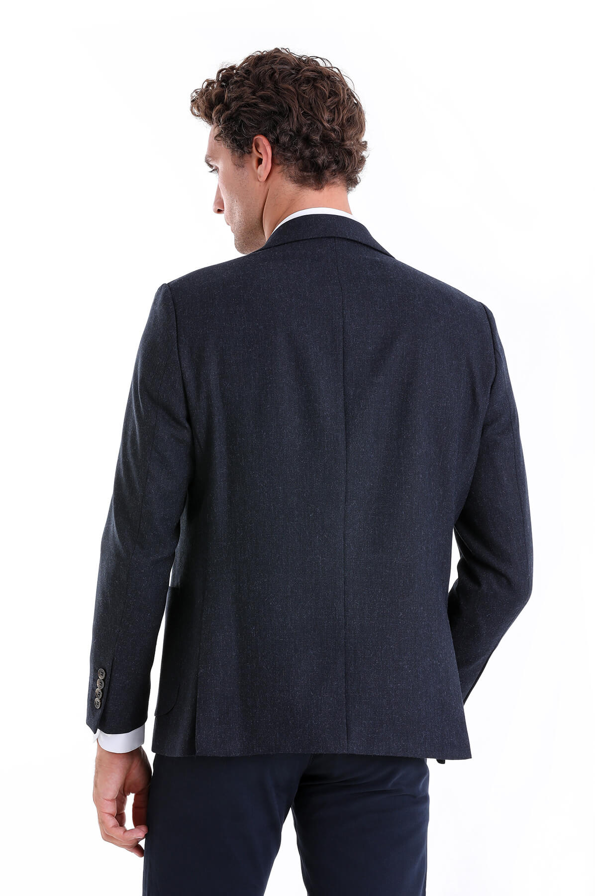 Regular Fit Navy Notch Lapel Casual Blazer - SAYKI