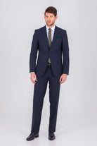 Regular Fit Navy Notch Lapel Wool Blend Classic Suit - MIB