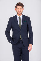 Regular Fit Navy Notch Lapel Wool Blend Classic Suit - MIB