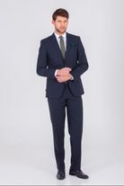 Regular Fit Navy Notch Lapel Wool Blend Classic Suit - MIB