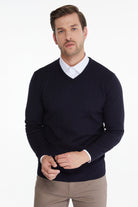 Regular Fit Navy V-Neck Sweater - MIB