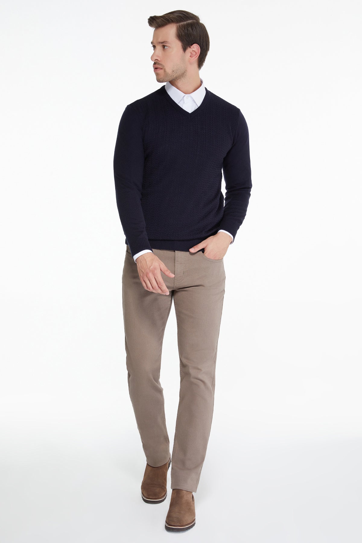 Regular Fit Navy V-Neck Sweater - MIB