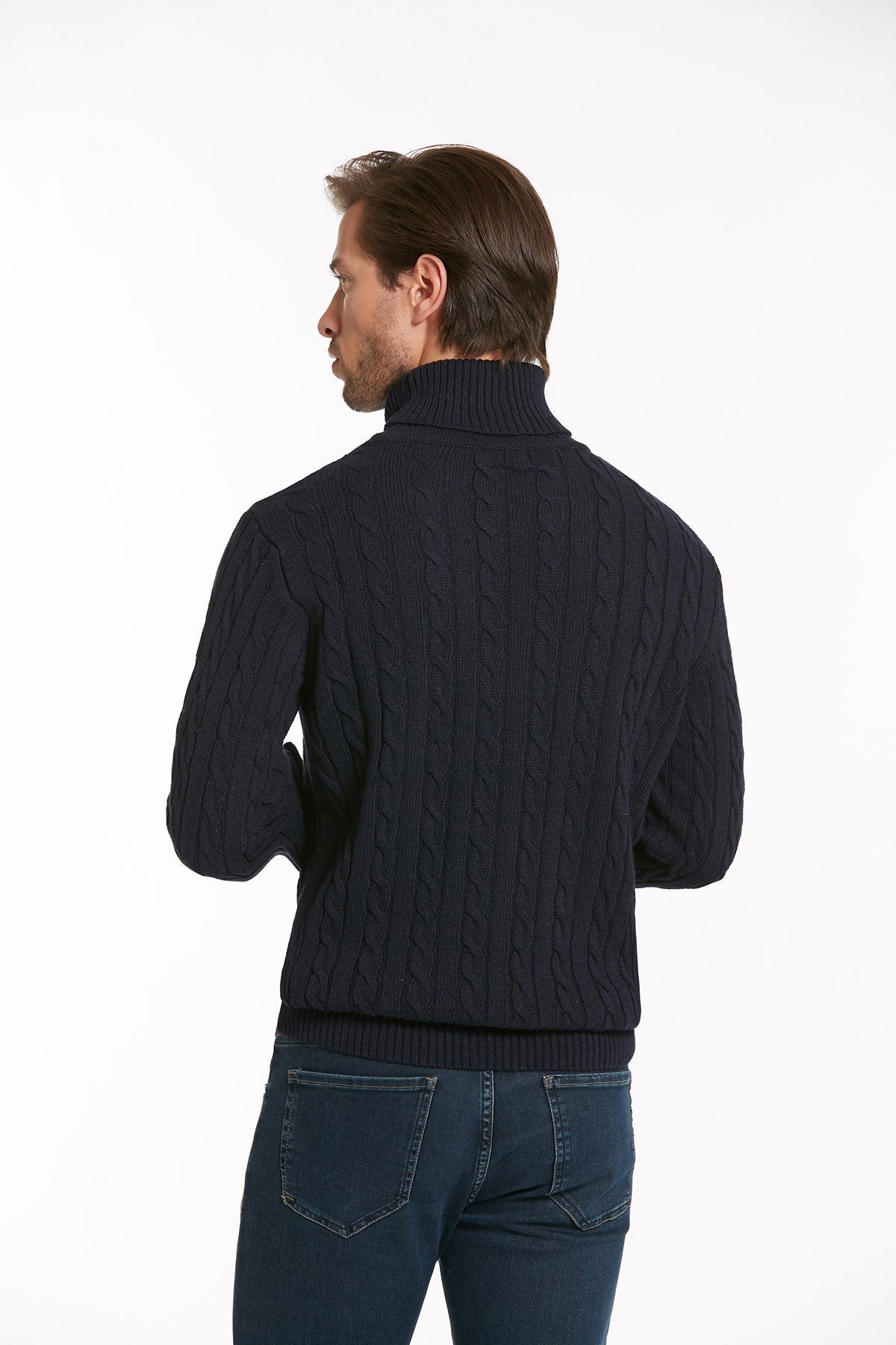 Regular Fit Navy Wool Blend Turtleneck Sweater - SAYKI