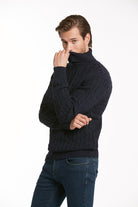 Regular Fit Navy Wool Blend Turtleneck Sweater - SAYKI