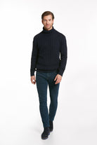 Regular Fit Navy Wool Blend Turtleneck Sweater - SAYKI