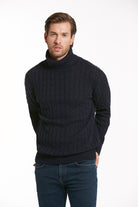 Regular Fit Navy Wool Blend Turtleneck Sweater - SAYKI