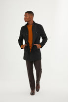 Regular Fit Notch Lapel Brown Overcoat Charcoal - MIB