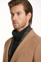 Regular Fit Notch Lapel Camel Overcoat - SAYKI